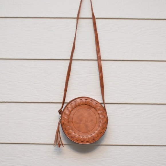 Handbags - Braided Round Faux Leather Crossbody Purse